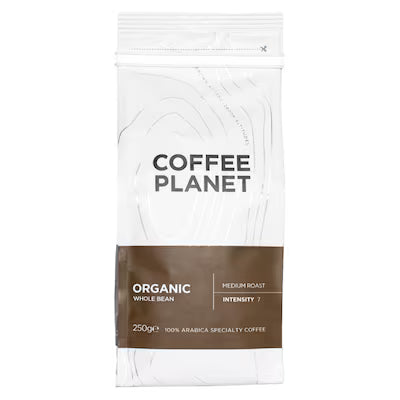 Coffee Planet Organic Whole Bean Medium Roast Coffee Beans, 250g