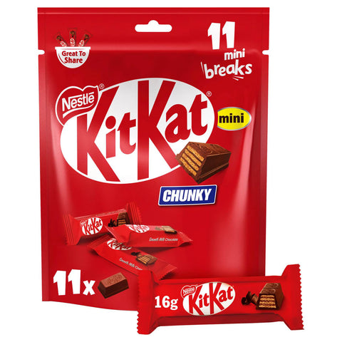 Nestle KITKAT Chunky Mini Bag Milk Chocolate Bag (11 Mini Bars) 176g