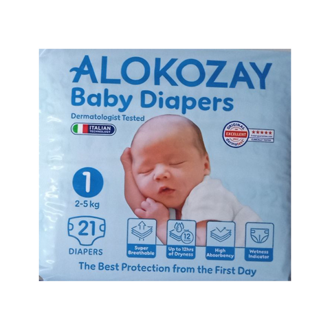 Alokozay Baby Diapers Size 1 2-5kg, 21 diapers