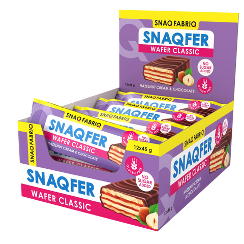 Snaq Fabriq Snaqfer Wafer with Hazelnut Cream and Chocolate Flavor, Gluten Free and No Sugar Added 12x45g