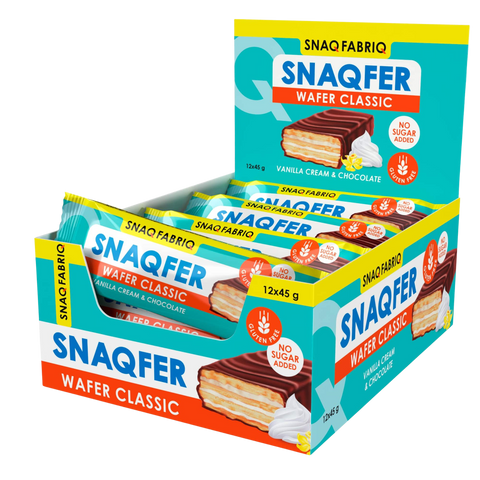 Snaq Fabriq Snaqfer Wafer with Vanilla Cream and Chocolate Flavor, Gluten Free and No Sugar Added 12x45g