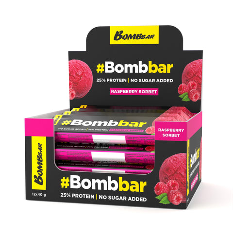Bombbar Chocolate Covered Protein Bar with Raspberry Sorbet 40g Pack of 12