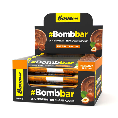 Bombbar Chocolate Covered Protein Bar with Hazelnut Praline 40g Pack of 12