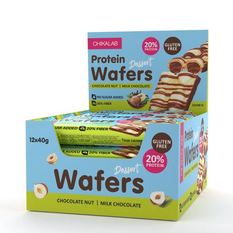 Chikalab Protein Wafers Dessert Milk Chocolate with Chocolate Hazelnut Filling 40g Pack of 12