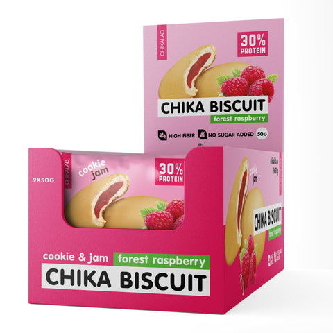 Chikalab Chika Biscuit Protein Cookie with Jam Filling Raspberry Flavor 50g Pack of 9