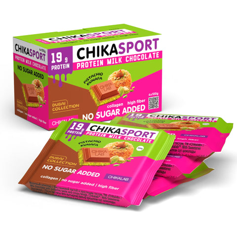 Chikalab Chikasport Collagen Protein Milk Chocolate Pistachio Kunafa Dubai Collection 100g Pack of 4