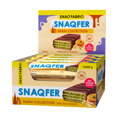 Snaq Fabriq Snaqfer Dubai Collection Chocolate Wafer with Pistachio & Kunafa No Sugar Added 12x45g