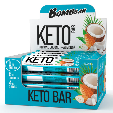 Bombbar Protein Keto Bar with Tropical Coconut and Almonds 40g Pack of 12
