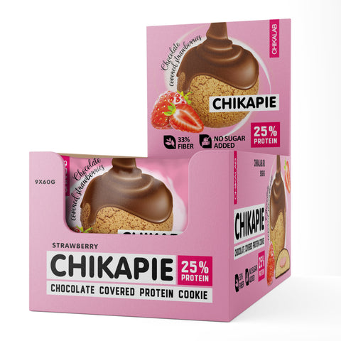Chikalab Chikapie Chocolate Covered Protein Cookie with Strawberry Filling 60g Pack of 9