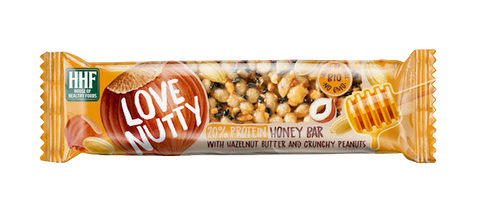 Honey Bar With Hazelnut Butter And Crunchy Peanuts 12x40g, Love Nutty