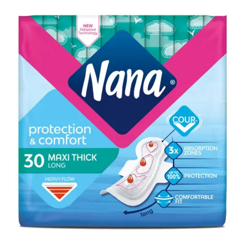 Nana Protection & Comfort Maxi Thick Long Pads with Wings 30 Count