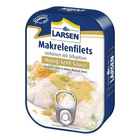 Larsen Makrelenfilets Mackerel Fillets in Honey Mustard Sauce, 110g